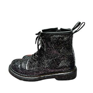 Dr. Martens Black Cosmic Glitter Combat Lace Up Boots 1460 J Girls Size 2
